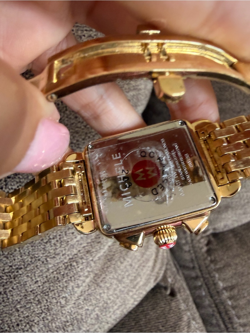 MICHELE Deco Diamond Chronograph Gold-Tone Watch Full Bracelet Box - Picture 4 of 8